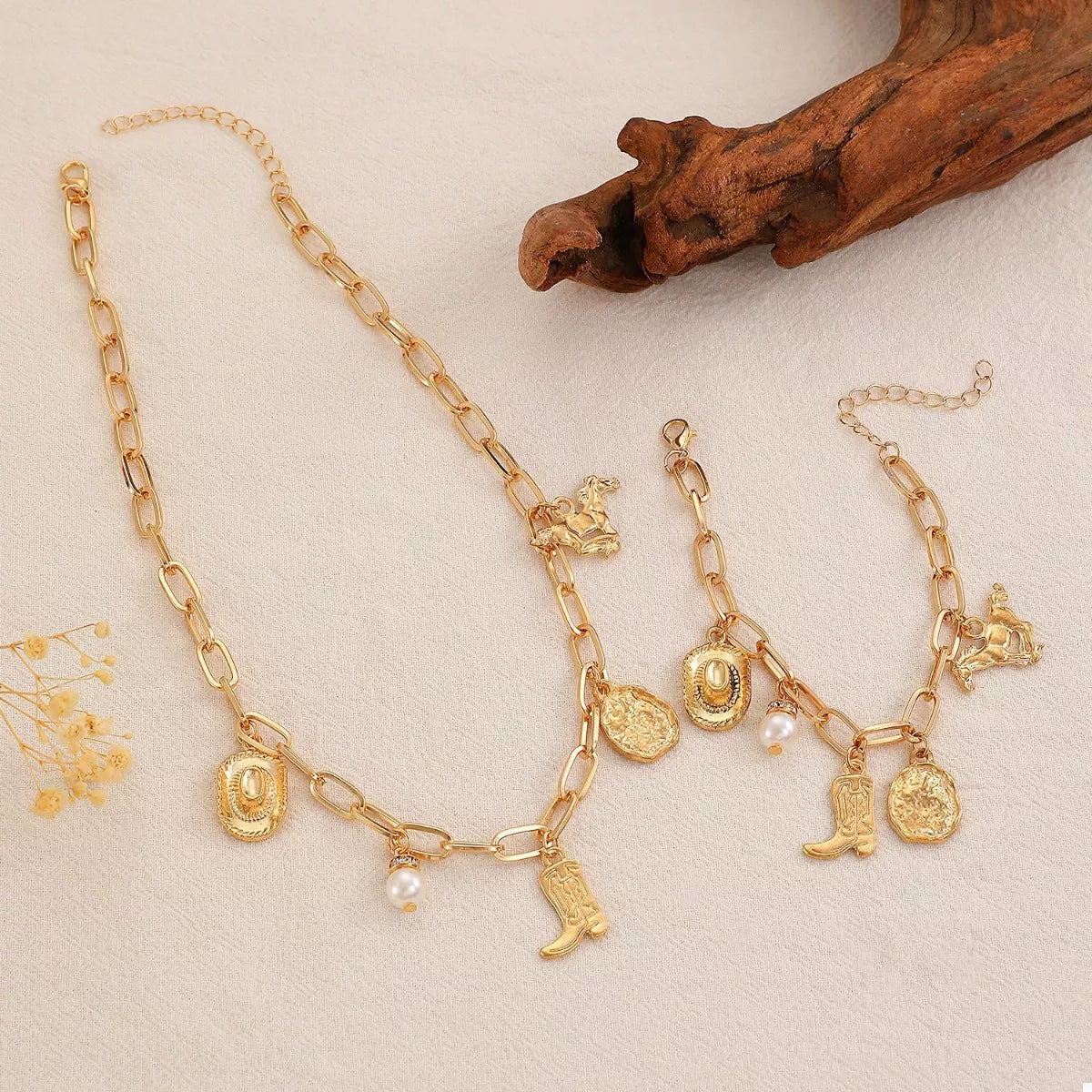 Charm Necklace and Bracelet Jewelry Set -