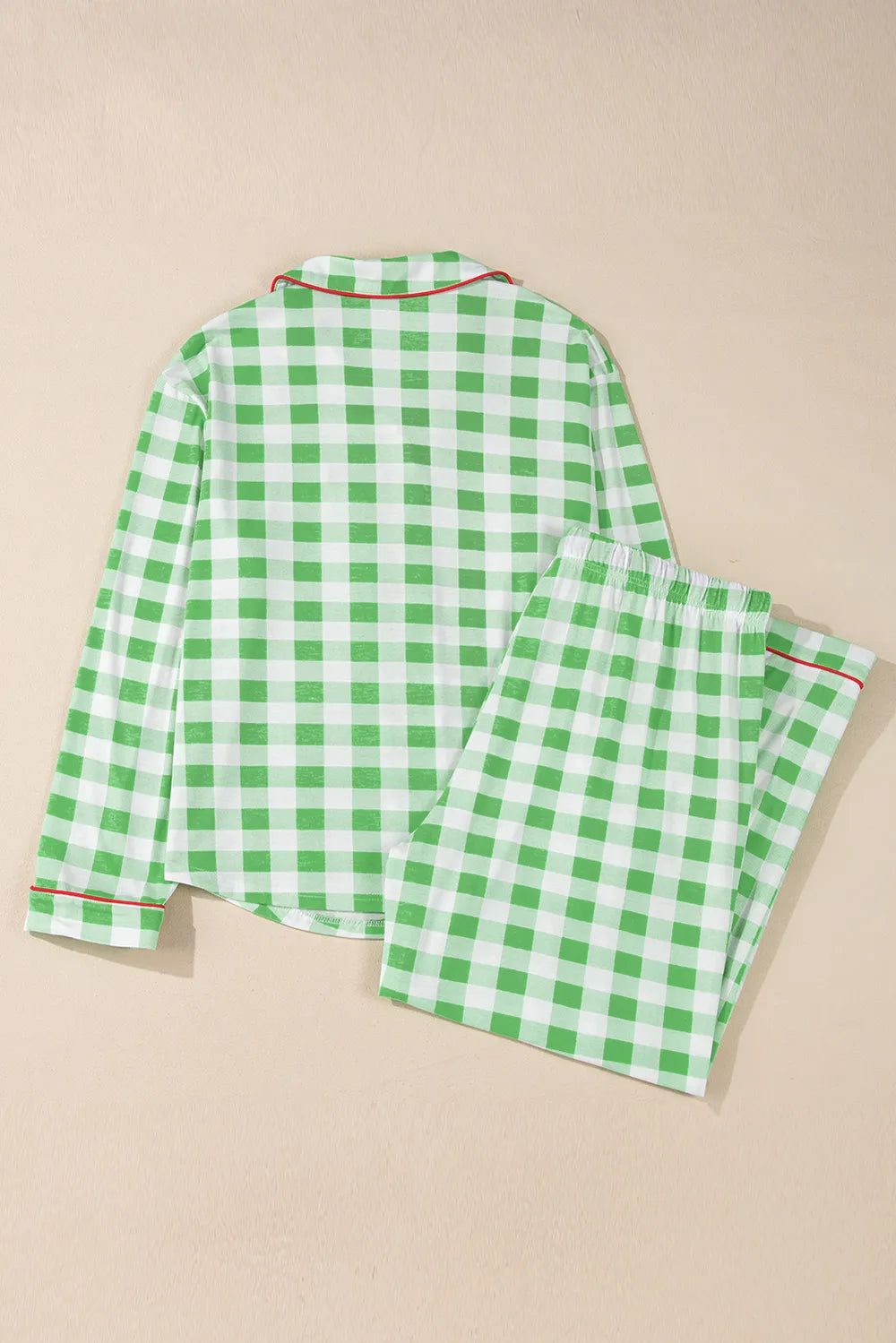Plaid Collared Neck Long Sleeve Top and Pants Set -