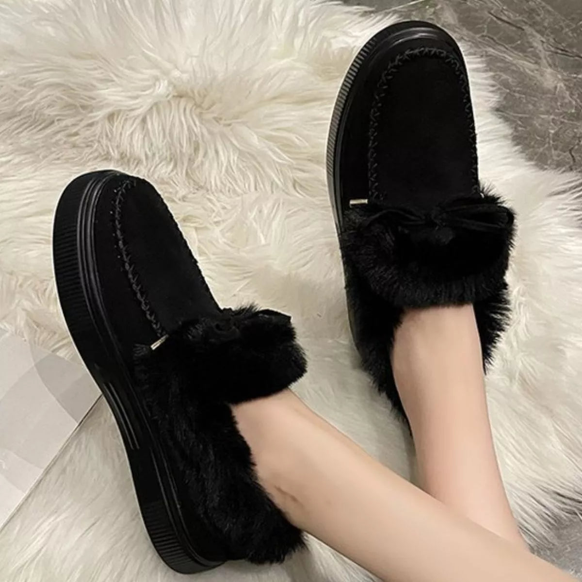 Fuzzy Round Toe Slip-Ons -