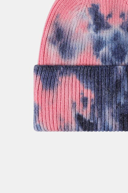 Tie-Dye Cuffed Rib-Knit Beanie Hat -