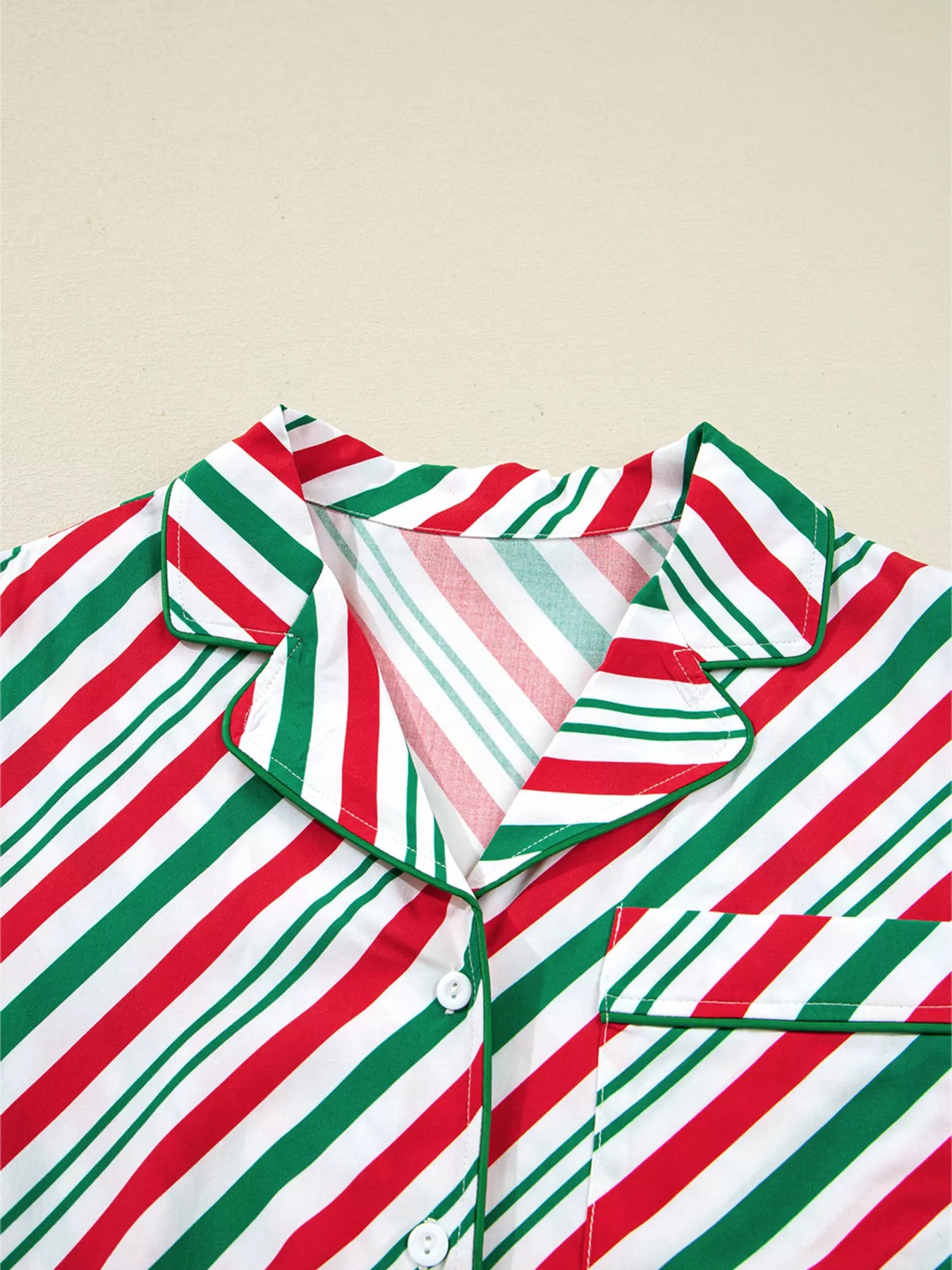 Stripe Contrast Velvet Ribbon Knot Pajama Set -