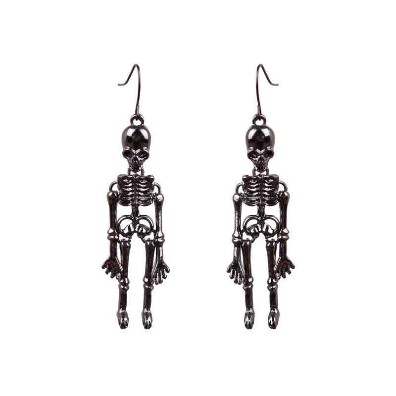 Skeleton Alloy Earrings - Black One Size
