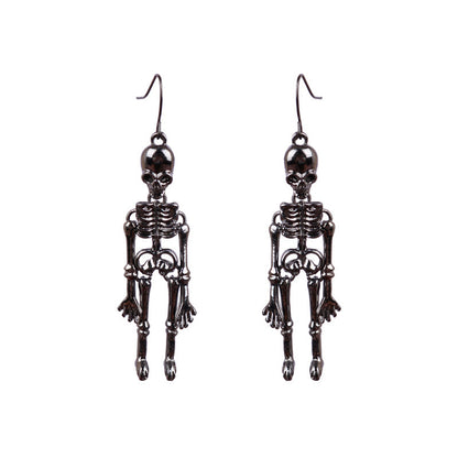 Skeleton Alloy Earrings - Black One Size