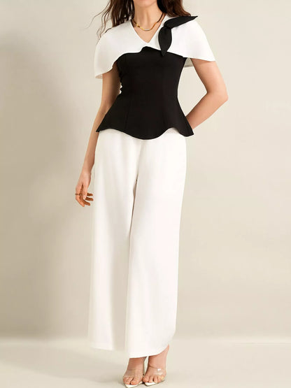 Peplum Top with Wide-Leg Pants Set -