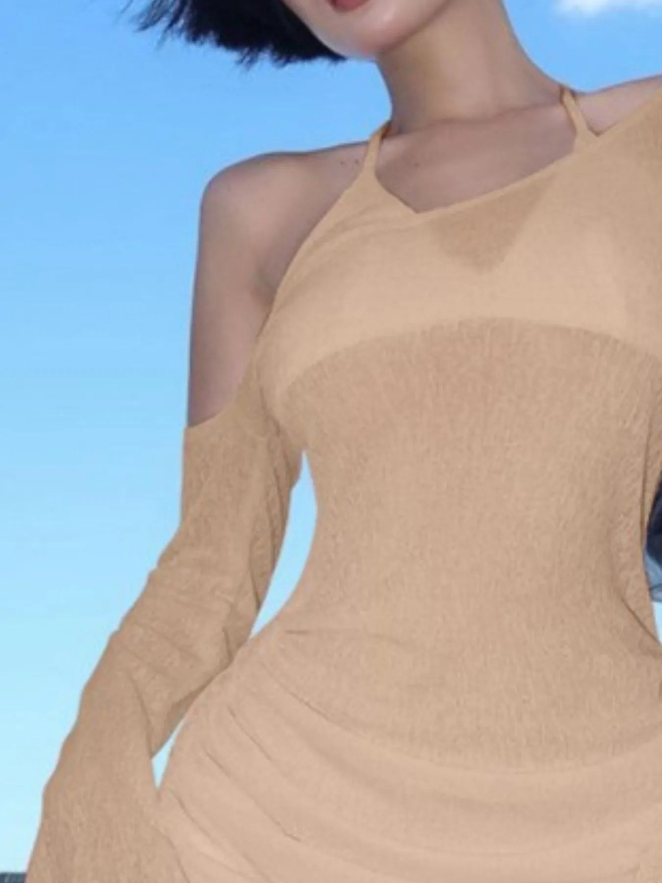 One-Shoulder Bell Sleeve Ruched Mini Cover-Up Dress -