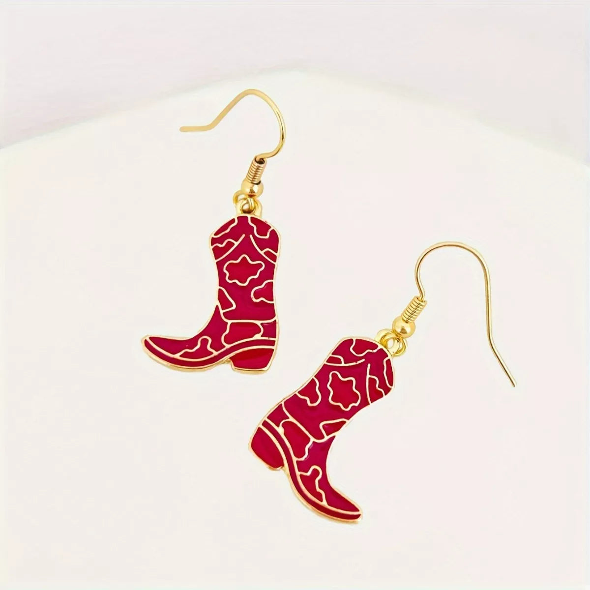 Cowgirl Boot Dangle Earrings - Red One Size