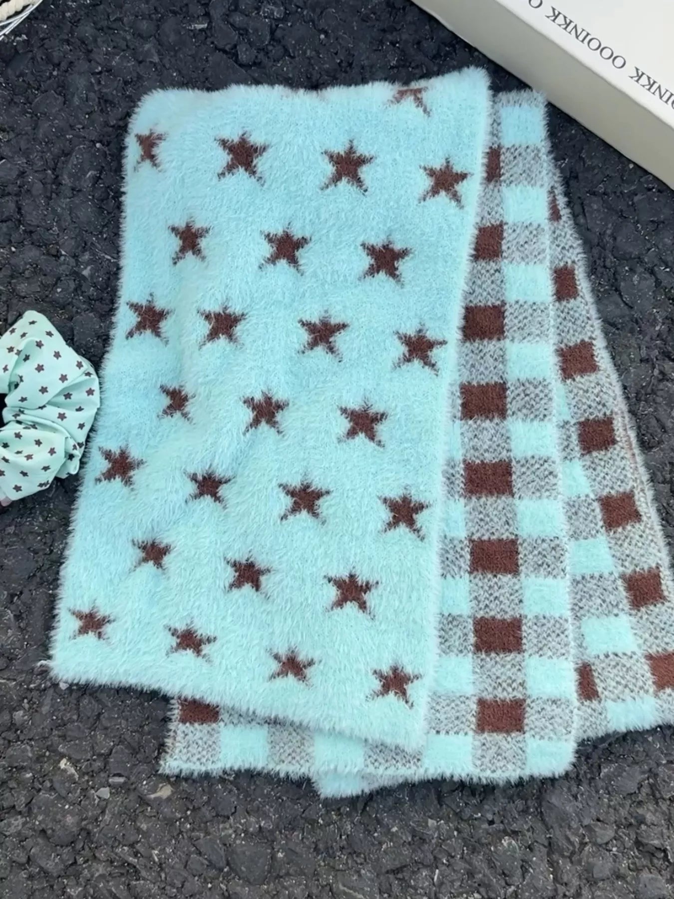 Star Plaid Plush Scarf -