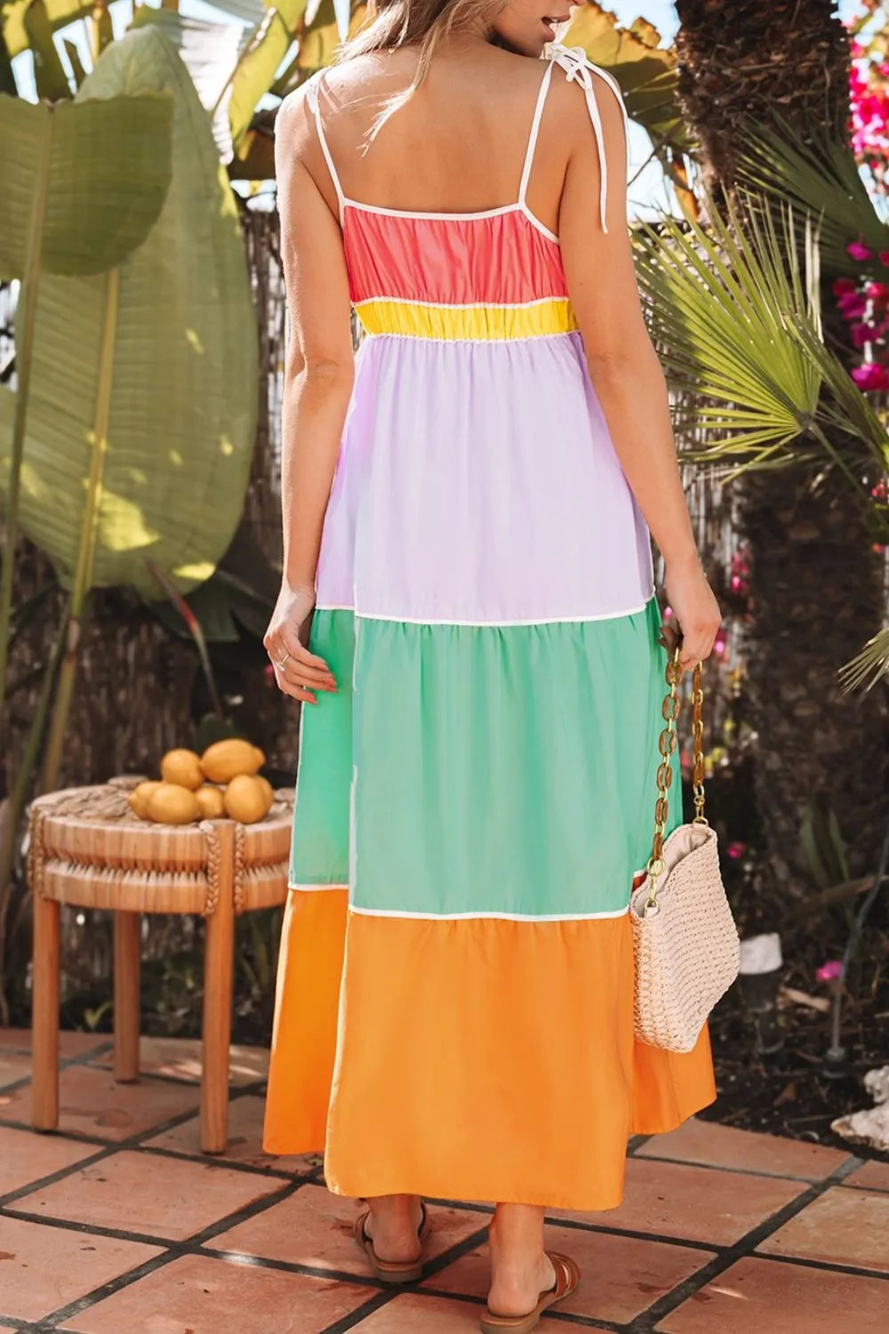 Color Block Flowy Tiered Maxi Dress -
