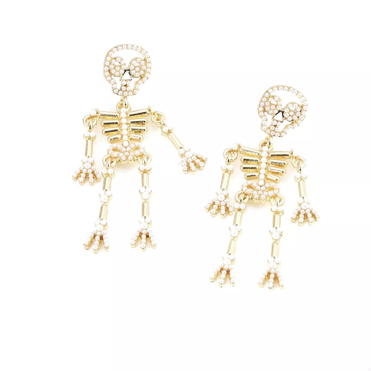 Halloween Skeleton Statement Earrings - Gold One Size