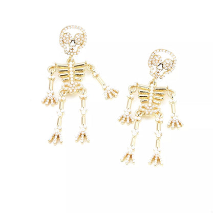 Halloween Skeleton Statement Earrings - Gold One Size