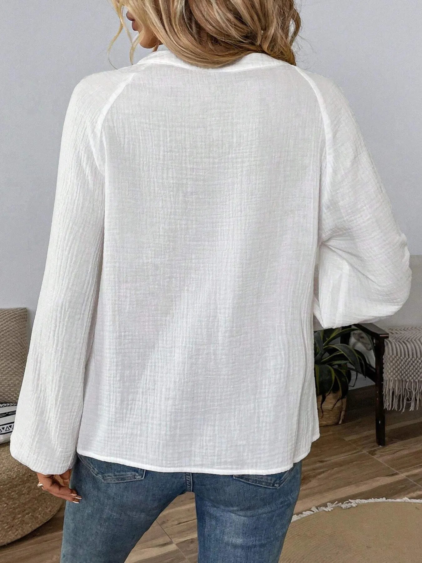 Paisley Pattern Notched Long Sleeve Blouse -