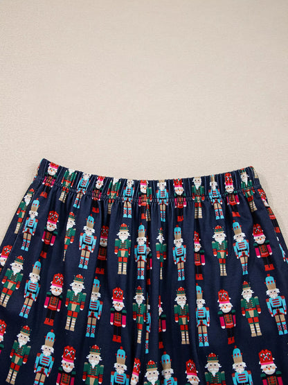 Mama Claus Plaid Letter Tee and Nutcracker Shorts Lounge Set -