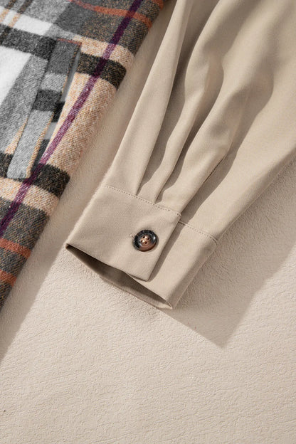 Pocketed Plaid Long Sleeve Mini Shirt Dress -