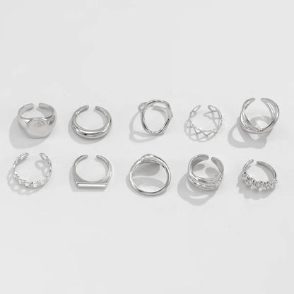 10-Piece Alloy Geometric Ring -