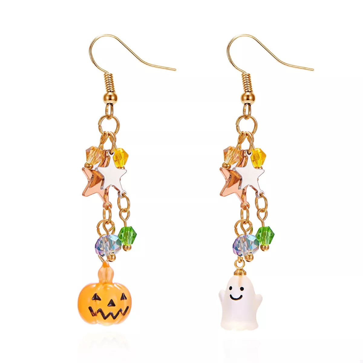 Halloween Asymmetrical Pumpkin Ghost Earrings -