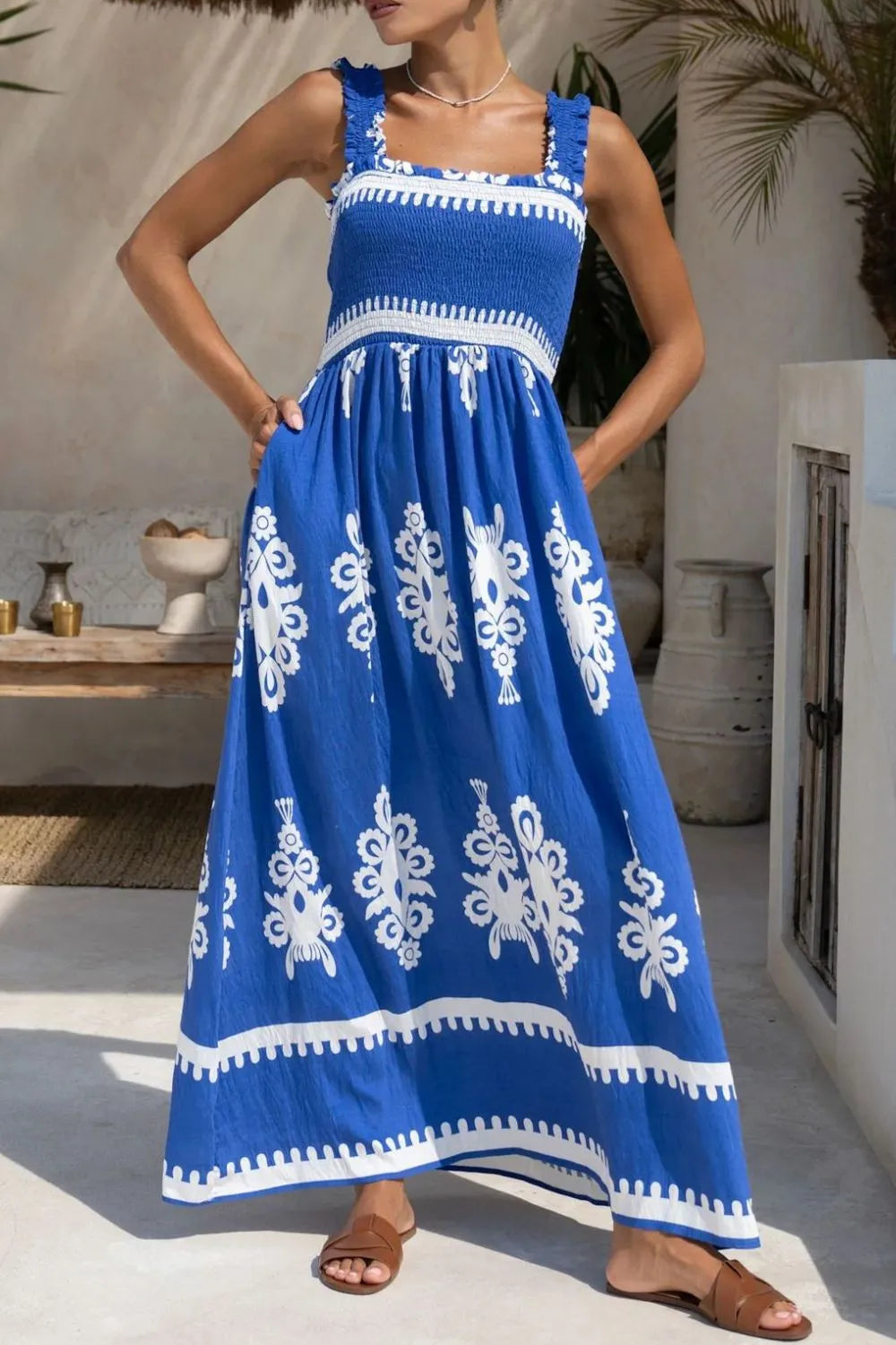 Printed Square Neck Cami Dress -
