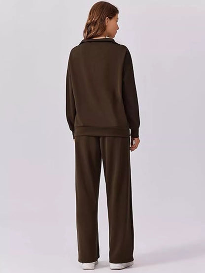 Relaxed Fit Quarter-Zip Top and Pants Set -