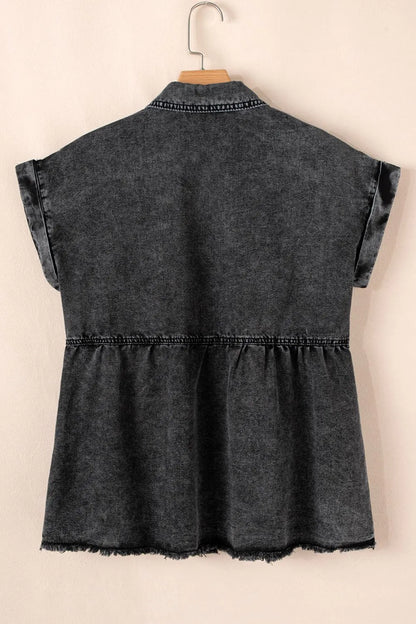 Flap Pocket Button Up Denim Shirt -