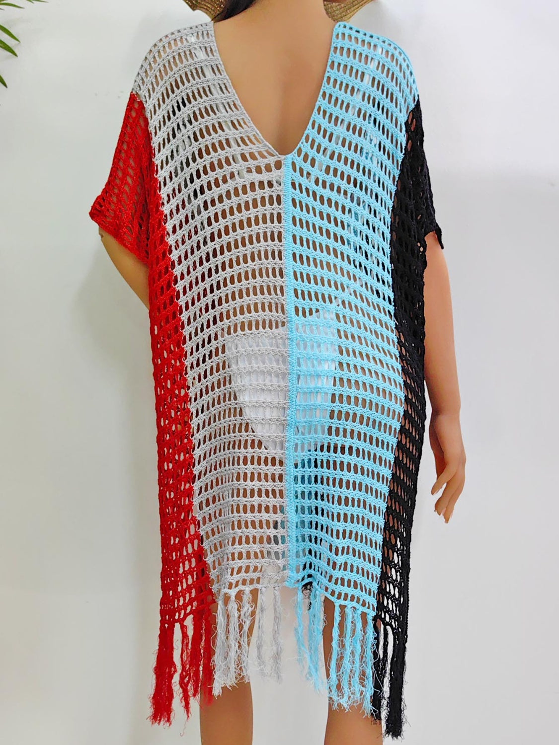 Fringe Color Block Scoop Neck Cover-Up | AdoreStarr