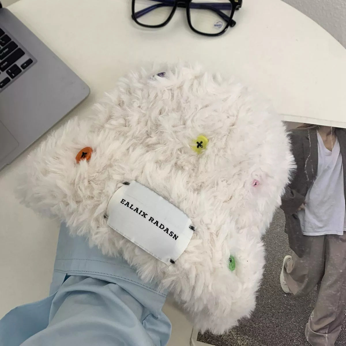 Colorful Buttons Decor Plush Beanie Hat -