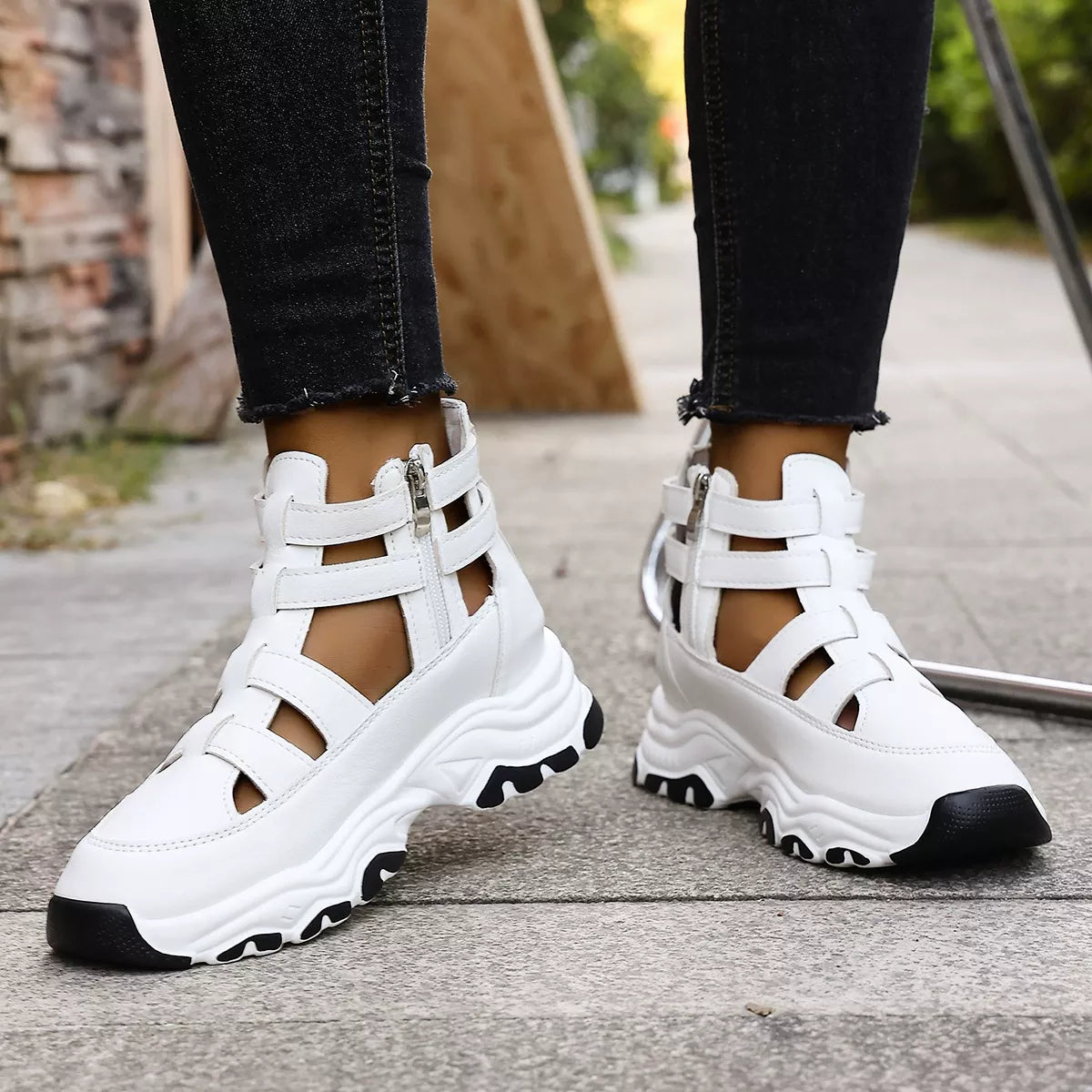 Cutout Platform Sneakers - White