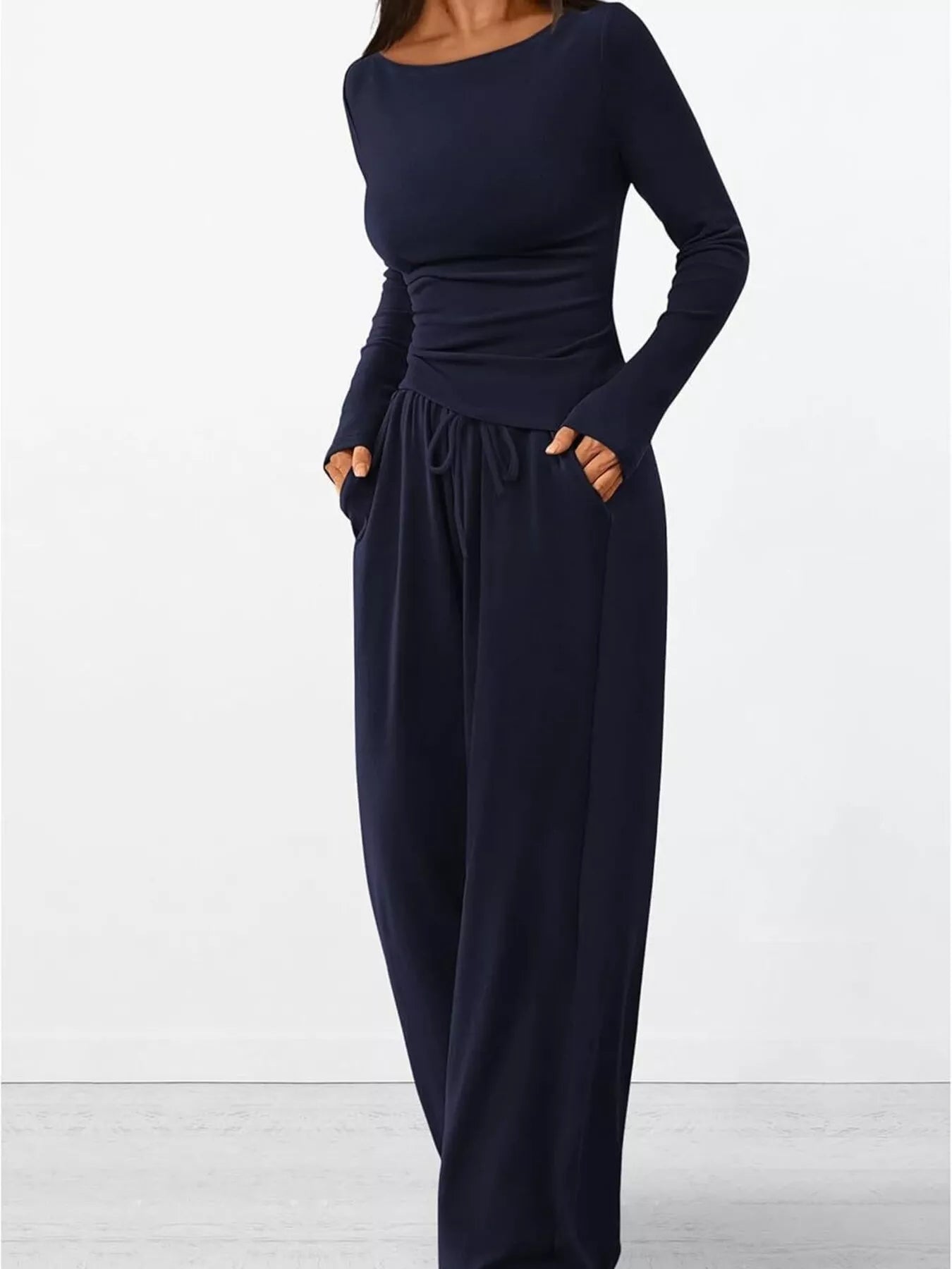 Long Sleeve Top and Wide Leg Pants Set -