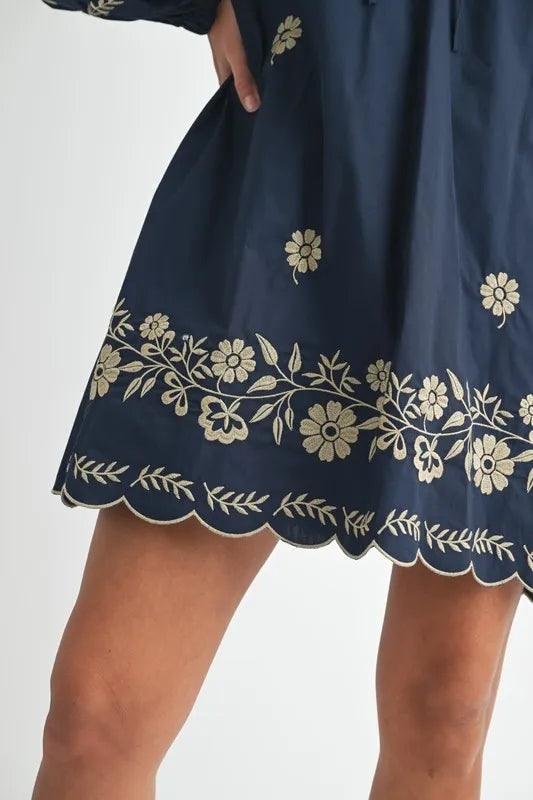Embroidered Long Sleeve Peasant Mini Dress -