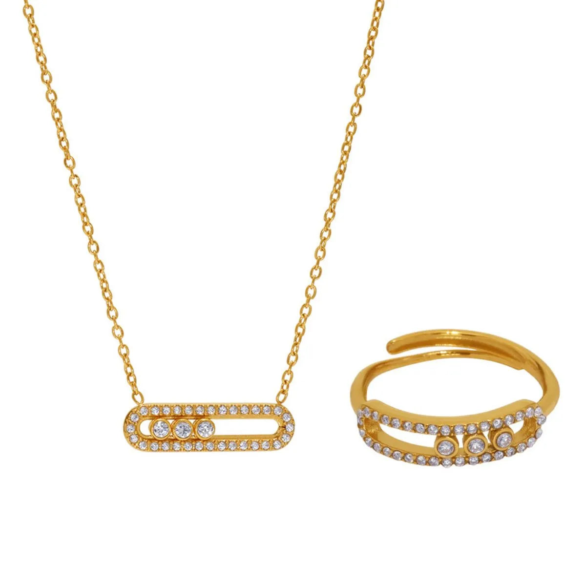 Moving Crystal Bar Necklace and Ring Jewelry Set -