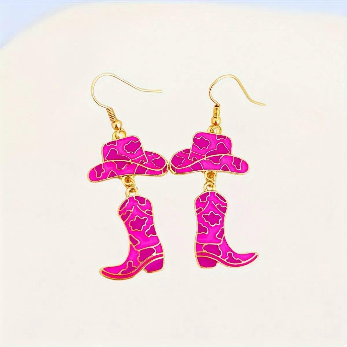 Cowboy Hat and Boot Dangle Earrings - Pink One Size