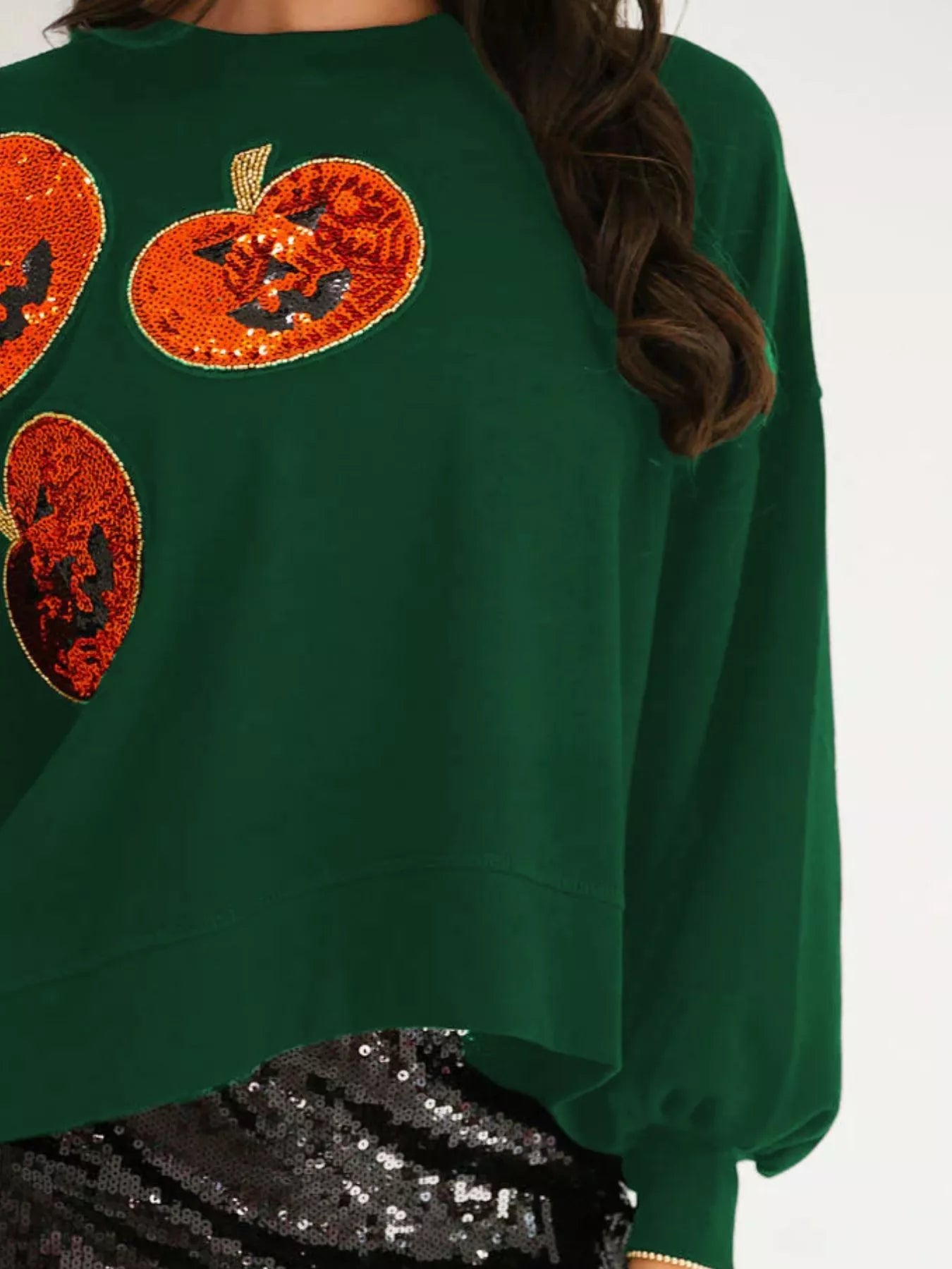 Halloween Pumpkin Round Neck Sweatshirt - Green