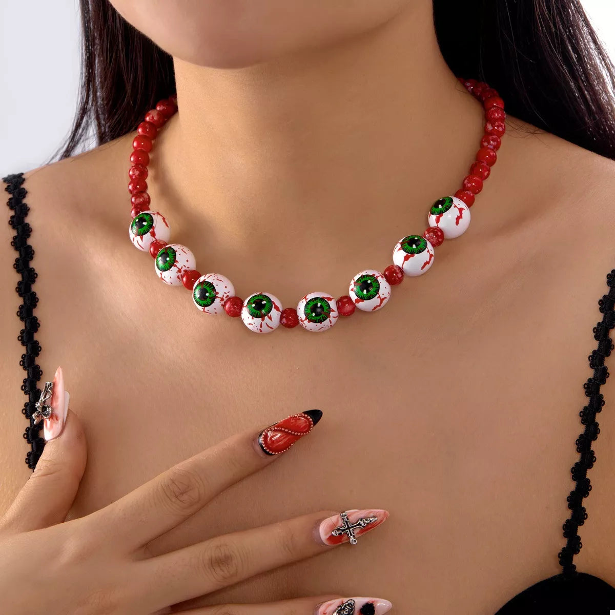 Halloween Beaded Necklace and Bracelet Jewelry Set - Green One Size