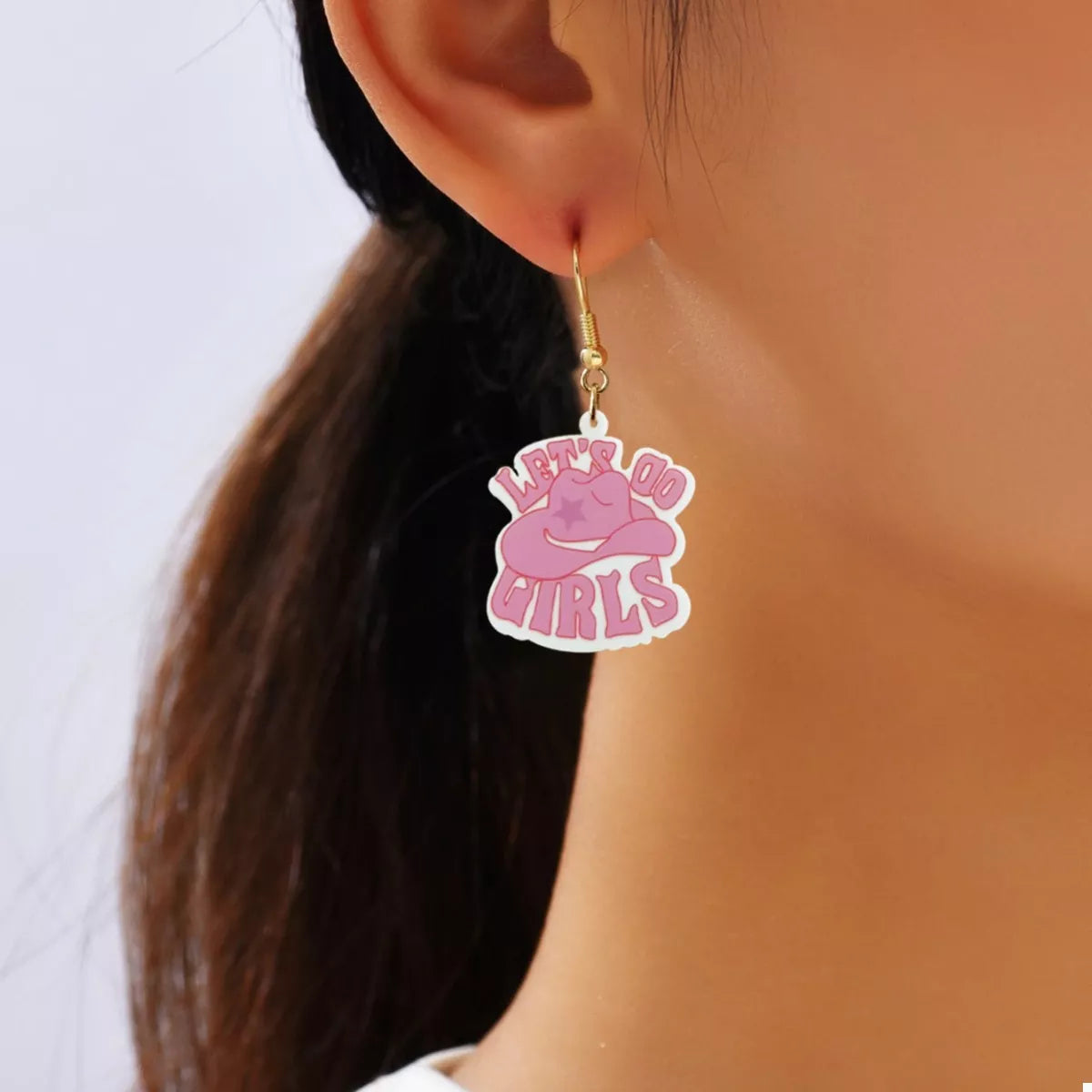 Cowgirl Hat Dangle Earrings - Pink One Size