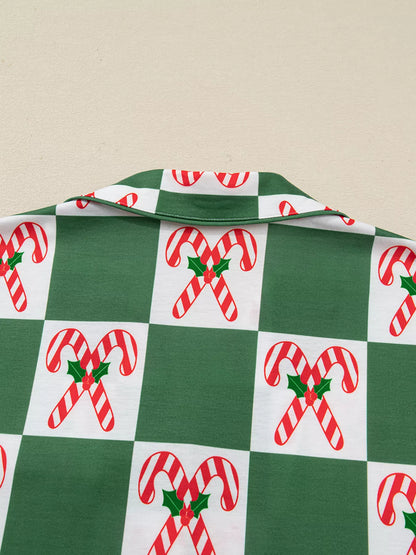 Candy Cane Checkered Pattern Pajama Set -