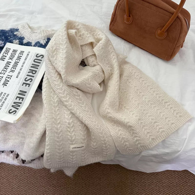 Texture Knit Winter Scarf - Off White One Size