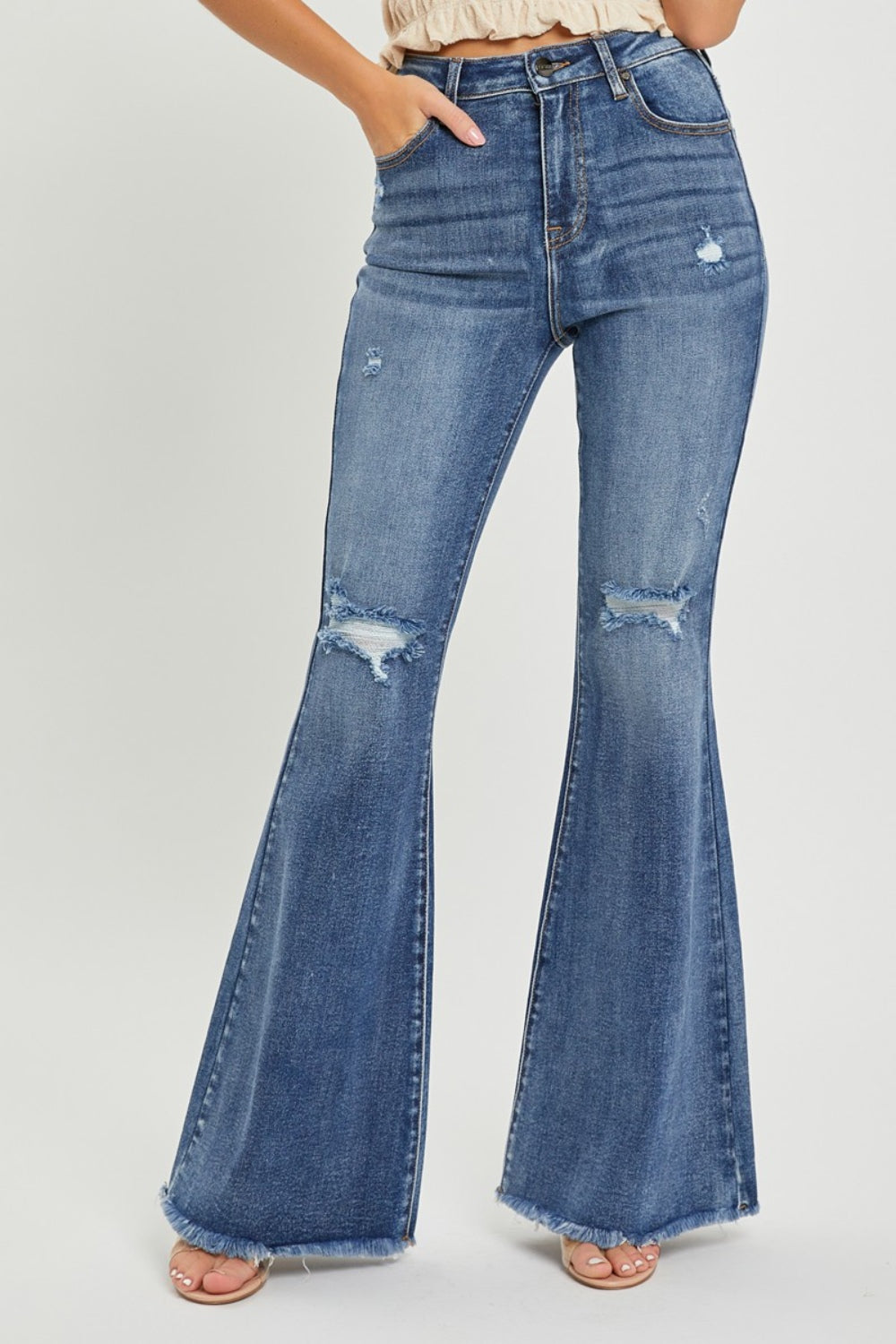 High Waist Distressed Fare Jeans - Medium