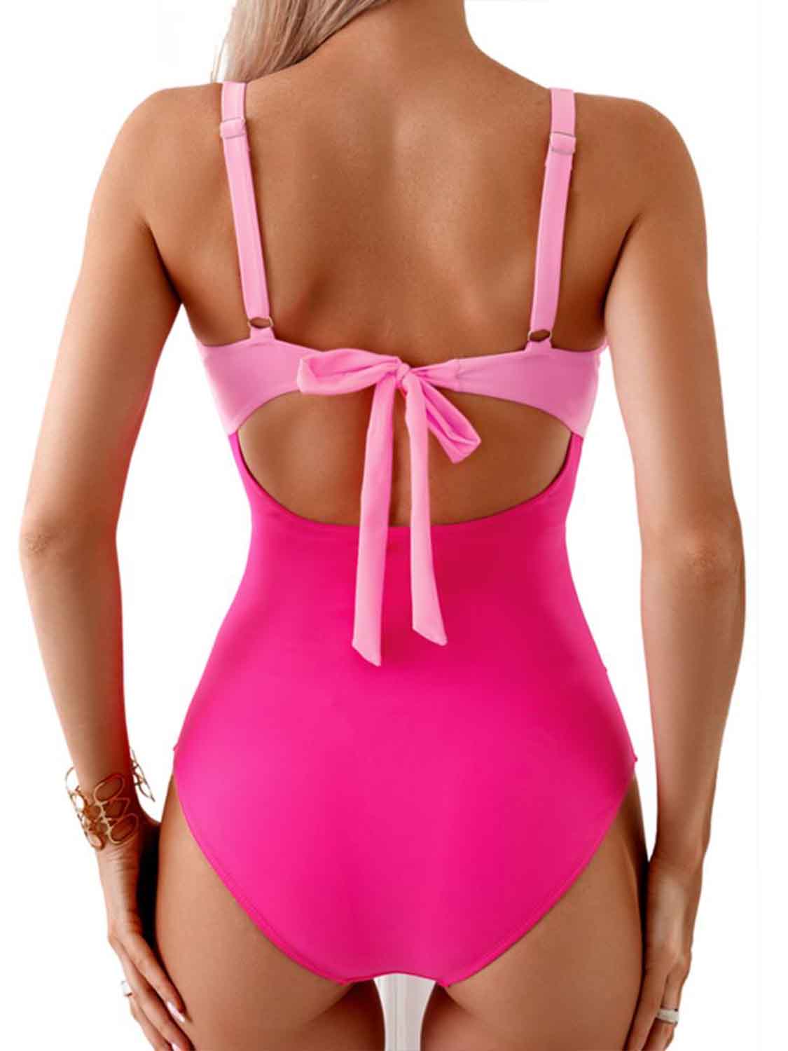 Tied Cutout Contrast One-Piece Swimwear | AdoreStarr