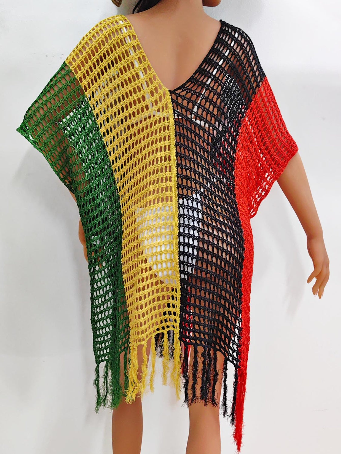 Fringe Color Block Scoop Neck Cover-Up | AdoreStarr