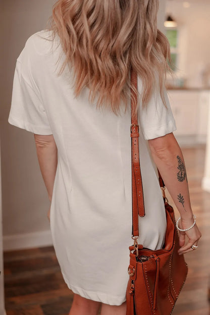 Drop Shoulder Crew Neck Shift T-Shirt Dress -