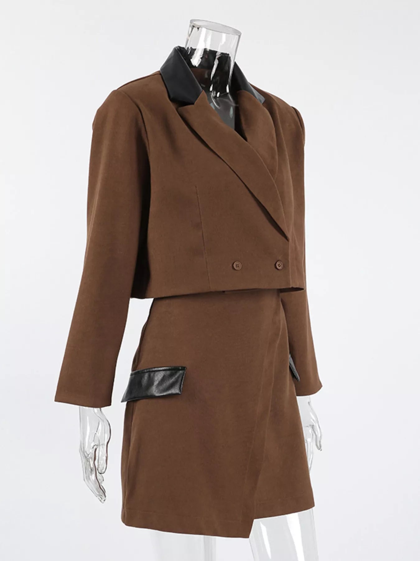 Double-Breasted Blazer and Asymmetrical Skirt Set -