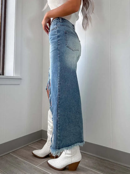 High-Waist Asymmetry Denim Skirt -