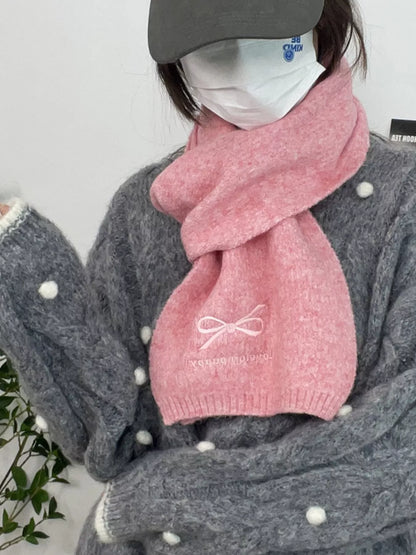 Embroidered Bowknot Scarf - Pink One Size