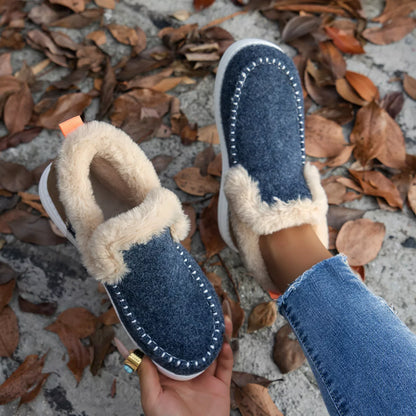 Cozy Fur-Trimmed Slip-Ons - French Blue