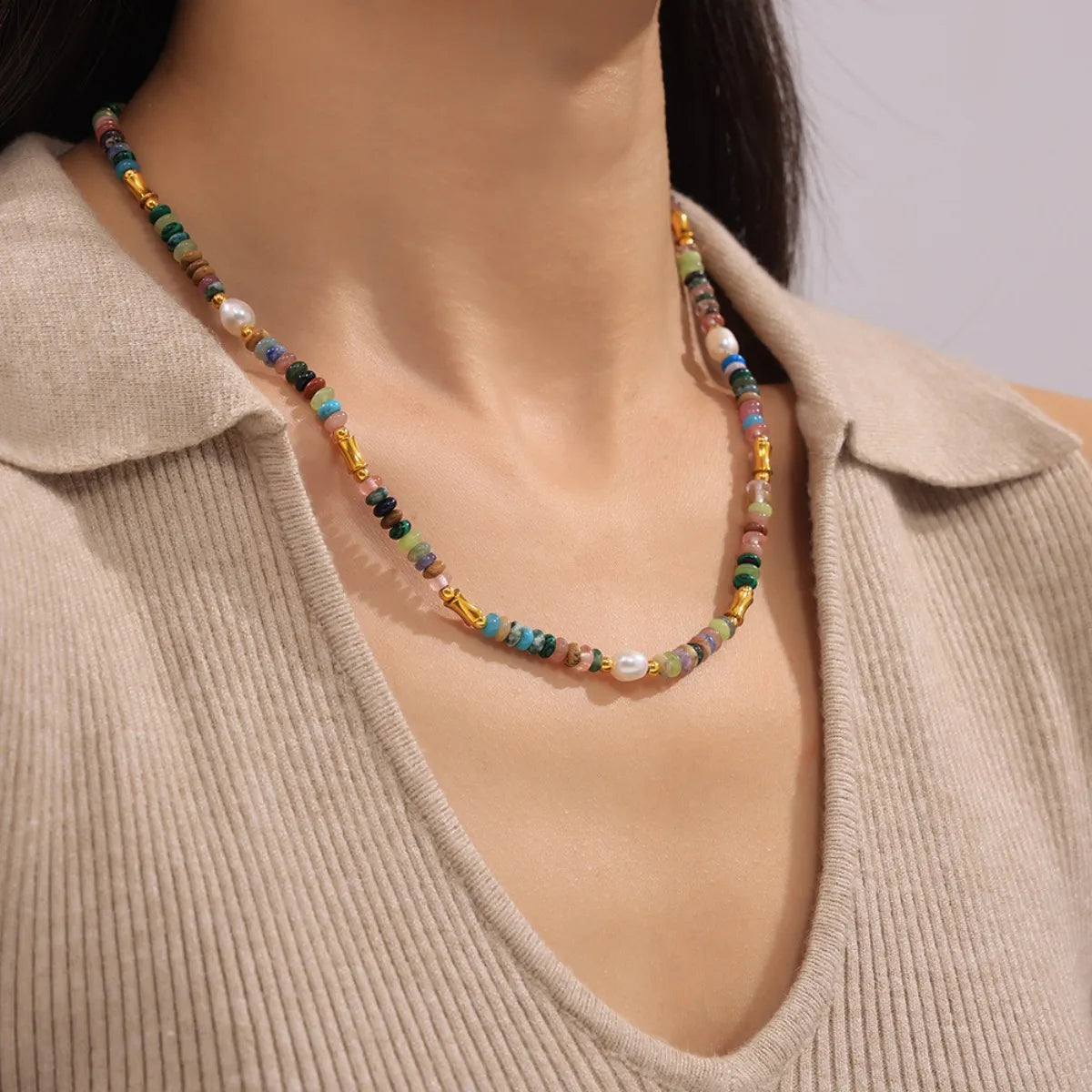 Bohemian Natural Stone Pearl Beaded Jewelry Set -