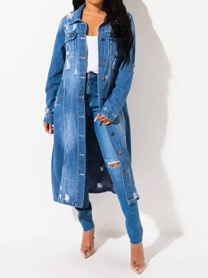 Long Sleeve Raw Hem Denim Jacket - Medium