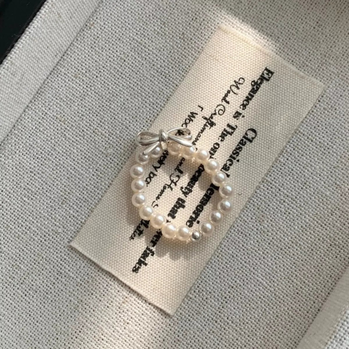 Bow Pearl Beaded Ring - Silver One Size