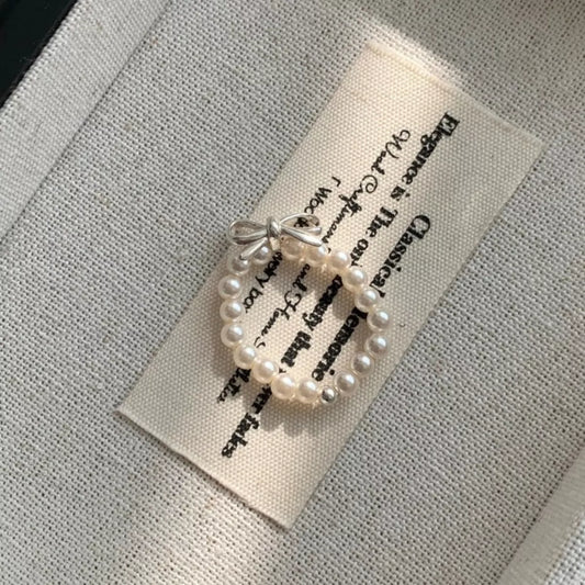 Bow Pearl Beaded Ring - Silver One Size