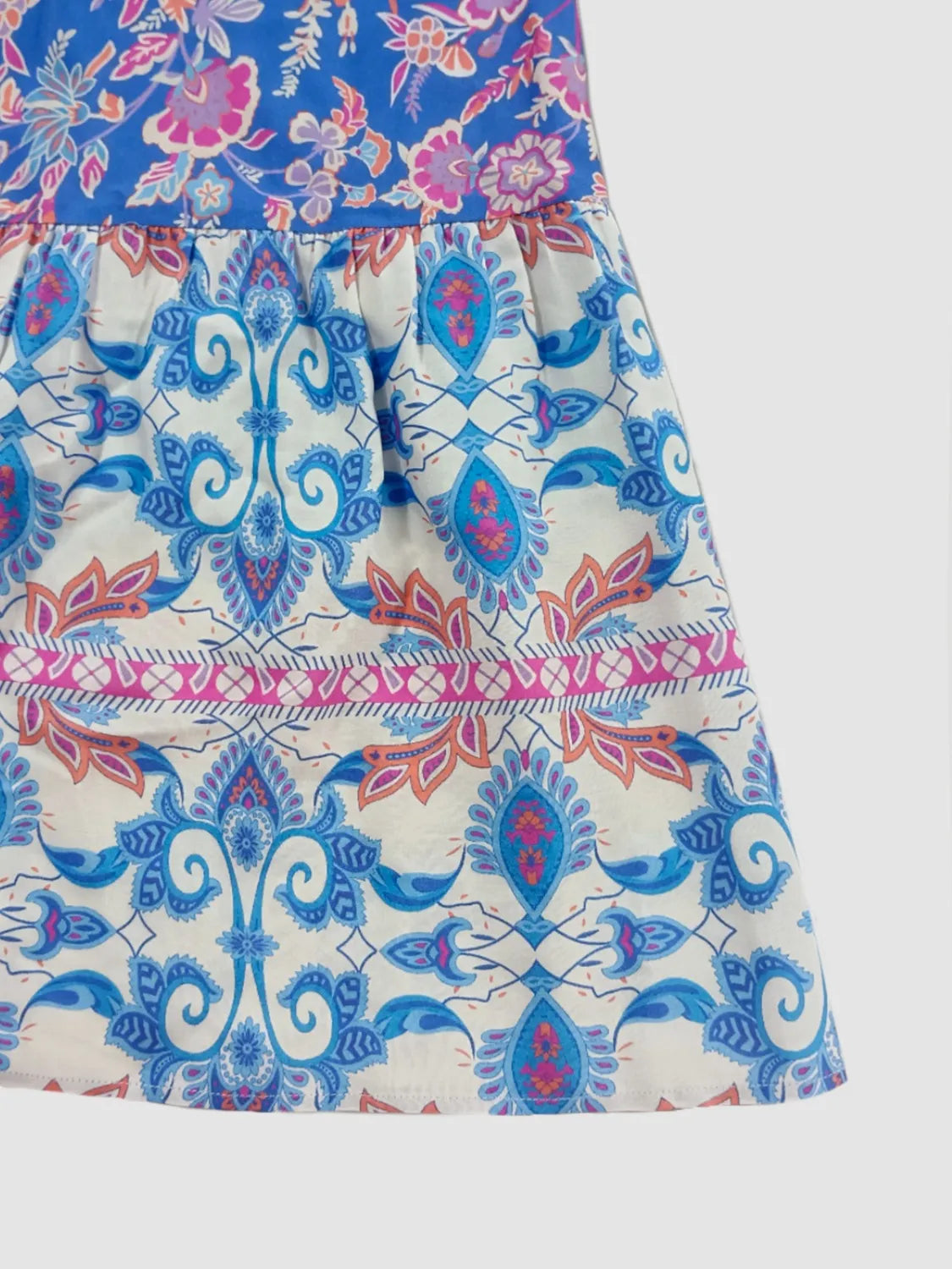 Smocked Off-Shoulder Printed Top and Skirt Set - Blue Purple