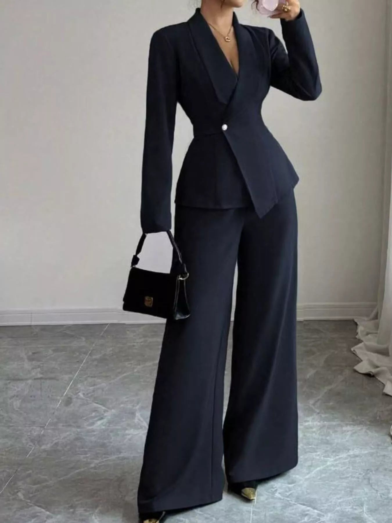 One Button Blazer and Pants Set -