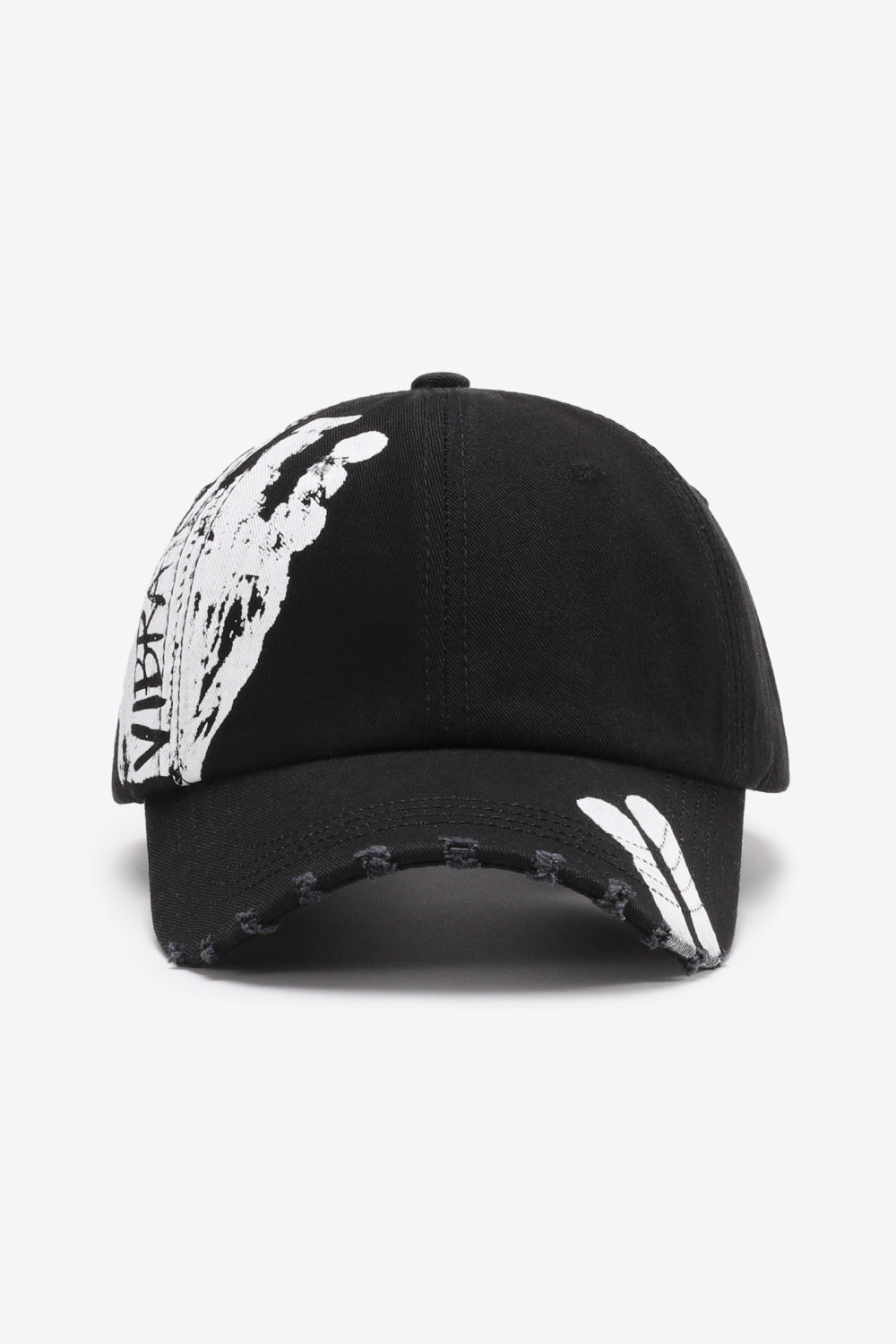 Graphic Distressed Adjustable Baseball Cap - Black One Size
