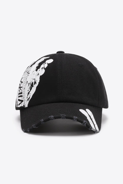 Graphic Distressed Adjustable Baseball Cap - Black One Size